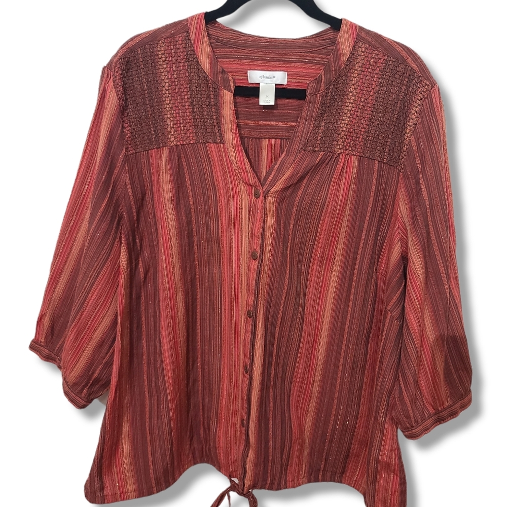Christopher Banks Women’s Size 3XL ButtonEmbroidered Blouse Burnt Orange Brown